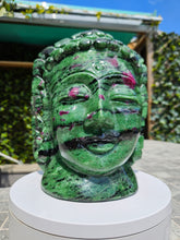 Load image into Gallery viewer, Buddha Head Sculpted from Ruby Zoisite from Tanzania Symbol of wisdom and peace
