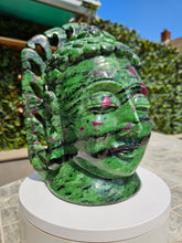 Load image into Gallery viewer, Buddha Head Sculpted from Ruby Zoisite from Tanzania Symbol of wisdom and peace
