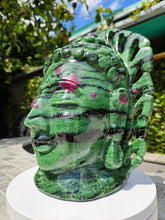 Load image into Gallery viewer, Buddha Head Sculpted from Ruby Zoisite from Tanzania Symbol of wisdom and peace
