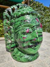 Load image into Gallery viewer, Buddha Head Sculpted from Ruby Zoisite from Tanzania Symbol of wisdom and peace
