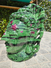 Load image into Gallery viewer, Buddha Head Sculpted from Ruby Zoisite from Tanzania Symbol of wisdom and peace
