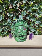 Load image into Gallery viewer, Buddha Head Sculpted from Ruby Zoisite from Tanzania Symbol of wisdom and peace
