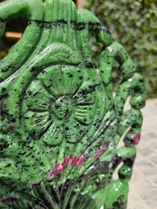 Buddha Head Sculpted from Ruby Zoisite from Tanzania Symbol of wisdom and peace