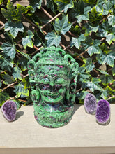 Load image into Gallery viewer, Buddha Head Sculpted from Ruby Zoisite from Tanzania Symbol of wisdom and peace
