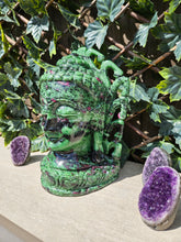 Load image into Gallery viewer, Buddha Head Sculpted from Ruby Zoisite from Tanzania Symbol of wisdom and peace
