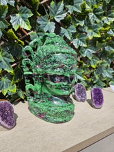 Load image into Gallery viewer, Buddha Head Sculpted from Ruby Zoisite from Tanzania Symbol of wisdom and peace
