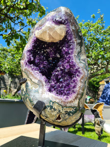 Amethyst with Calcite on stand statement crystal - Clear Vision