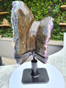 Amethyst double sided spinning stand with calcite from Uruguay - TWICE AS NICE