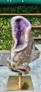 Huge Amethyst spinning almost 2ft tall polished turtle like shell double sided rare and unique - deep purple colour gold stand Active